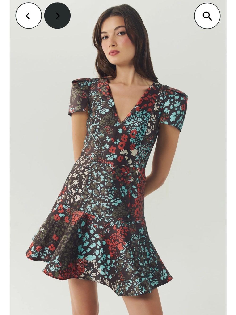 hutch lyons brown floral print short sleeve fit & flare v-neck mini dress small